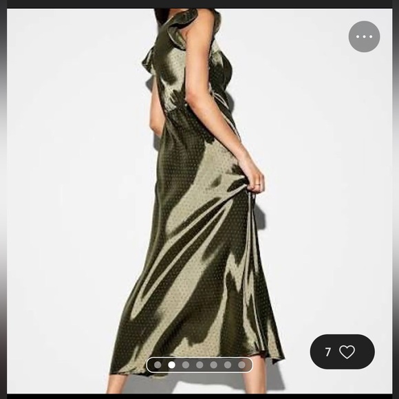 Olive Green Satin Evening Dress - Picture 2 of 5
